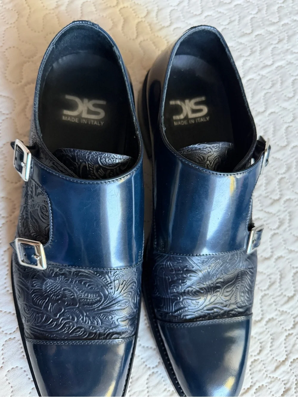 DIS (Design Italian Shoes) Navy Double Monk Strap Dress Shoes  Size 10